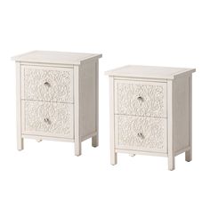 two white nightstands side by side on a white background