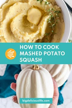 how to cook mashed potato squash in the slow cooker with text overlay