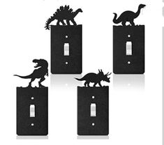 four dinosaurs are on the light switch covers