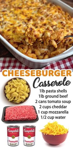 an advertisement for cheesburger casserole with instructions on how to make it