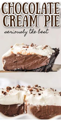 chocolate cream pie with white frosting on top