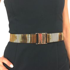 "Gold Stylish Girls Ladies Women Skinny Waist Belt, Gold waist belt, Gold elastic belt, Minimalist gold belt, Metallic waist belt, Evening belt, Gold belt. An easy to wear elastic gold belt , that  is very chic and discrete,  when one wants to add a spark of gold in their looks. Match with gold accessories like a gold clutch or gold shoes. It looks great with lots of outfits, like total white or total black looks.   One size fits all ( suitable for sizes S,M,L) Also available in silver  P R O D Adjustable Metal Party Belt, Gold Fitted Belt, Adjustable Gold Fabric Belt, Gold Adjustable Chain Belt For Formal Occasions, Chic Party Belt With Gold Buckle, Chic Gold-tone Chain Belt For Party, Adjustable Gold Belt For Evening, Gold Fitted Belt For Formal Occasions, Gold-tone Chain Belt For Party