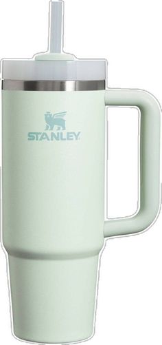 a white travel mug with a stainless steel lid and handle is shown in front of a white background