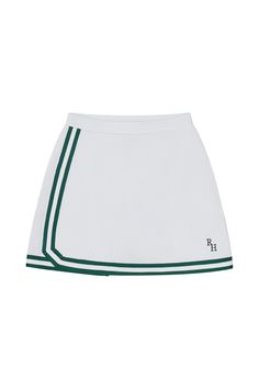 Spelman A-line Tennis Skirt with Green Trim Luxury Relaxed Fit Mini Tennis Skirt, Luxury Relaxed Mini Tennis Skirt, Affordable Retro Pleated Tennis Skirt, Tennis Skirts Casual, Green Tennis Skirt Outfit, Golf Skirt Outfit, Female Golf Outfits, Pickle Ball Outfit, Activewear Design