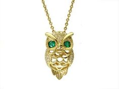 Effy 14K Yellow Gold & Diamond & Emerald Eyes Owl Pendant Necklace  | eBay Yellow Gold Costume Jewelry Necklaces With Jewels, Yellow Gold Costume Jewelry Necklace With Jewels, Elegant 14k Gold Jeweled Necklaces, Elegant 14k Gold Necklaces With Jewels, Elegant 14k Gold Jeweled Necklace, Elegant 14k Gold Necklace With Jewels, Owl Pendant Necklace, Emerald Eyes, Owl Necklace