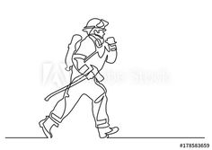 continuous line drawing of a hiker