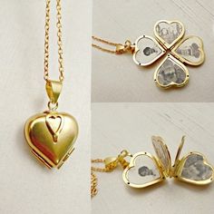 Eu preciso de cinco desses amei 💛💙💜💚❤ Jewelry Lockets, Gold Locket, Lucky Clover, Fantasy Jewelry, Heart Locket, Locket Necklace