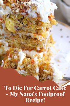 image Recipe: The BEST Carrot Cake you'll ever try! My Nana's easy recipe receives rave reviews for it's unbelievable moistness and flavor! A family favorite! Pureed Carrots, The Best Carrot Cake, Best Carrot Cake, Unsweetened Applesauce, Fool Proof Recipes, Crushed Pineapple, Toasted Pecans, Easy Cake Recipes, Family Friendly Meals