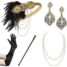 Season:All Seasons; Look After Me:Hand wash; Gender:Women's; What's in the box:Headband,Gloves; Types:Accessories Set,Flapper Headband; Holiday:Masquerade; Style:The Great Gatsby,1920s,Vintage; Elasticity:Inelastic; Jewelry Type:Necklace,Earrings; Occasion:Festival; Material:Feather; Age Group:Adults'; Characters:Charleston; Design:Feather; Listing Date:09/05/2023 Gatsby Accessories, Flapper Accessories, Gatsby Headpiece, Gatsby Costume, Headband Pearl, 20s Flapper, Flower Costume, Flapper Headband, Pearl Necklace Vintage