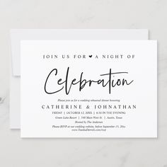 an elegant celebration card with the word celebration on it, in black ink and white paper