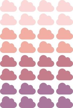 a large set of clouds in different shades and sizes on a white background with pinks, purples, and reds