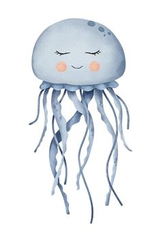 a watercolor drawing of a jellyfish with eyes closed