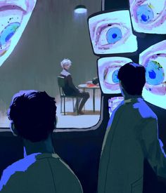 two people sitting in front of televisions watching something