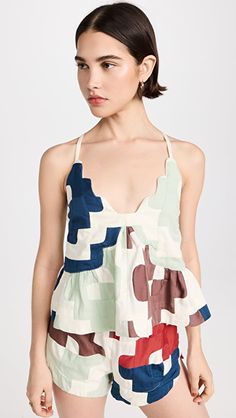 Sea Cari Patchwork Tank Top | Shopbop Patchwork Tank Top, Geometric Patchwork, Sea Clothes, High Waisted Pleated Skirt, Cotton Slip, Patchwork Print, India Fashion, Outfit Inspirations