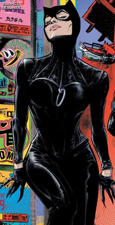 an image of a woman in black cat suit