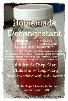 Homemade Decongestant, Apothecary Kitchen, Natural Decongestant, Sick Remedies, Chest Congestion, Home Health Remedies, Diy Remedies