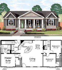 two story house plans with front porch and living room on the first floor, one bedroom is