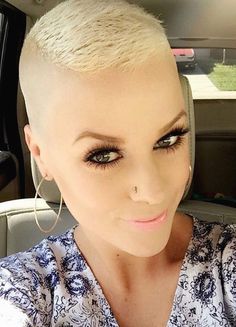 What do you think of her cut? Buzzcut Woman, Buzz Haircut, High And Tight Haircut, Mohawks, Blonde Haircuts