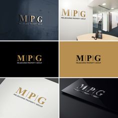 six different logos designed to look like gold and black