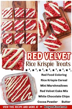 red velvet rice krispie treats with white icing