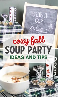 Fall soup party ideas for fall entertaining. Fall Soup And Salad Party Ideas, Soup And Chili Bar, Friendsgiving Soup Party, How To Host A Soup Party, Soup And Dessert Party, Soup Party Decorations, Party Soup Ideas