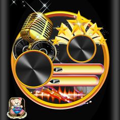 an image of a microphone and speakers on a black background with stars in the middle