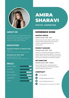 a blue and green resume template with an image on the front, side and back