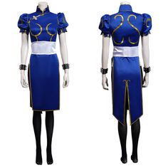 Chun Li Cosplay, Suit Cosplay, Set Outfits, Game Costumes, Chun Li, Belt Dress, Cheongsam Dress, Halloween Carnival, Blue Skirt