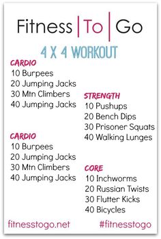 a workout poster with the words, fitness to go and 4x4 workouts