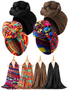 PRICES MAY VARY. Nice Material for Ideal Comfort: bask in the lavish feel and enduring quality of our 4 African head scarves for women, masterfully crafted from polyester, renowned for its comfortable softness, breathability and exceptional elasticity, this material pleases even the most discerning of matching talents; Reusable and resistant to fading and pilling, these head wraps are certain to be your favorite accessory to decorate your hair, whether long, curly or short Diverse Styling Opport African Hats For Women, Women Head Wraps, Jersey Hijab Scarfs, Ankara Scarf, African Head Scarf, African Scarf, Headwrap Hairstyles, African Hair Wrap, African Turban