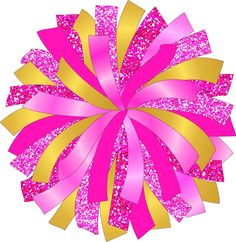 a pink and gold bow with glitter on it