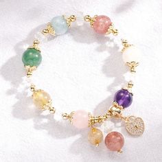 Strawberry Crystal, Colorful Bracelet, Womens Bangles, Aquamarine Bracelet, Gemstone Beaded Bracelets, Strawberry Quartz, Fine Jewelry Bracelets, Crystal Charm, Bracelet Collection