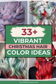 Vibrant Colorful Christmas Winter Hair Colors Ideas Winter Fashion Hair Color, Christmas Vivid Hair Color, Christmas Colored Hair, Christmas Hair Dye Ideas, Unique Winter Hair Colors, Christmas Hair Color Ideas For Short Hair, Winter Vivid Hair Color, Fun Winter Hair Color Ideas, Grey Hair With Red Highlights