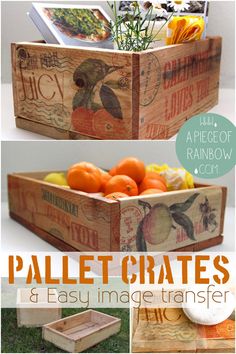 an image of some crates with fruit in them and the words pallet crates easy to make