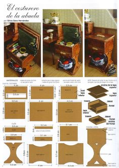 the instructions for making an old fashioned sewing box with compartments and drawers in spanish language