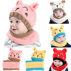 several different hats and mittens for babies to wear