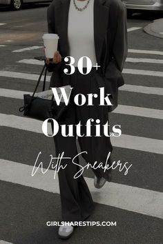 Business Casual Flight Outfit, Working Woman Outfit Classy, Casual Office Looks For Women, Business Casual With White Sneakers, Work Dress With Sneakers, Work Outfit Sneakers Women, Trendy Styles 2024, Woman Sneakers Outfit, Casual Work Outfits Fall 2024