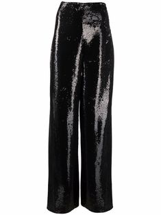 Black embellished wide-leg trousers from PHILIPP PLEIN featuring sequin embellishment, wide leg and high waist. | Philipp Plein Embellished Wide-Leg Trousers Winter Going Out Outfits, Winter Night Outfit, Black Wide Leg Trousers, Sequin Pants, Shirt Tucked In, Wool Turtleneck, Night Out Outfit, Going Out Outfits, Philipp Plein