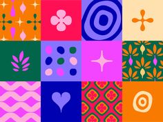 an image of many different patterns on the same color scheme as well as shapes and sizes