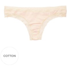 Meet your new fave thong! The Lili thong is made from the softest cotton jersey with pretty lace trim. It's so comfortable, you'll forget you're wearing it. Feminine Seamless Cotton Bottoms, Feminine Stretch Cotton Bottoms, Cotton Briefs For Daywear, Beige Cotton Bottoms With Lace Trim, Cotton Daywear Briefs, Spring Loungewear Bottoms With String, Feminine Fitted Cotton Bottoms, Soft Touch Cotton Bottoms For Summer, Cotton Lace Trim Briefs