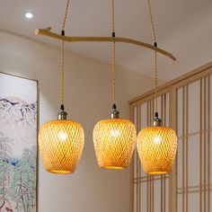 Chinese Single Pendant Bamboo Lantern Light with Wood Shade Bamboo Lantern, Lantern Hanging, Wood Lantern, Bamboo Shades, Multi Light Pendant, Hanging Fixture, Wood Shades, Home Ceiling, Lantern Pendant