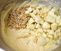 the food is being mixed together in the mixing bowl for the desserts to be eaten