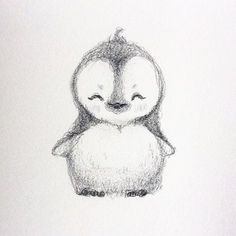 a drawing of a penguin with its eyes closed