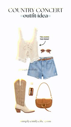 The Absolute Best Country Concert Outfits to Wear This Season - Simply Emily Elle Country Style Summer Outfits, Summer Game Day Outfit, Nashville Outfit Inspo Summer, Country Outfits For Concerts, Cute Country Concert Outfits, Concert Outfit Ideas Country