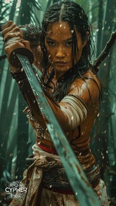 Experience the AI-rendered might of a Filipino warrior woman, embodying resilience, her sword raised against the relentless downpour of her tropical battleground. The Amazons Warriors, Fierce Woman Portrait, Strong Woman Character Design, Warrior Poses, Country Poses, Female Warrior Illustration, Amazon Warriors, Woman Fighter, Amazon Girl