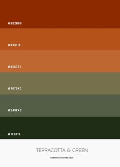 the color scheme for terracotta and green is shown in shades of red, orange,