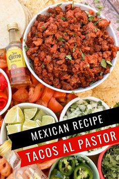 mexican recipe tacos al pastora with ingredients in bowls