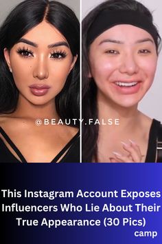 two women with different facial expressions and the caption reads, this instagram account exposes three influencers who lie about their true appearance 30 pics