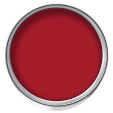 a red paint can with silver rim on a white background for use in interior decor