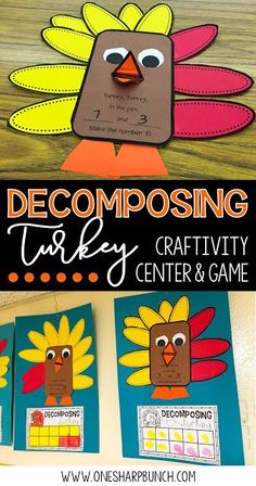 decomposing turkey craftivity center and game for kids to play on the table